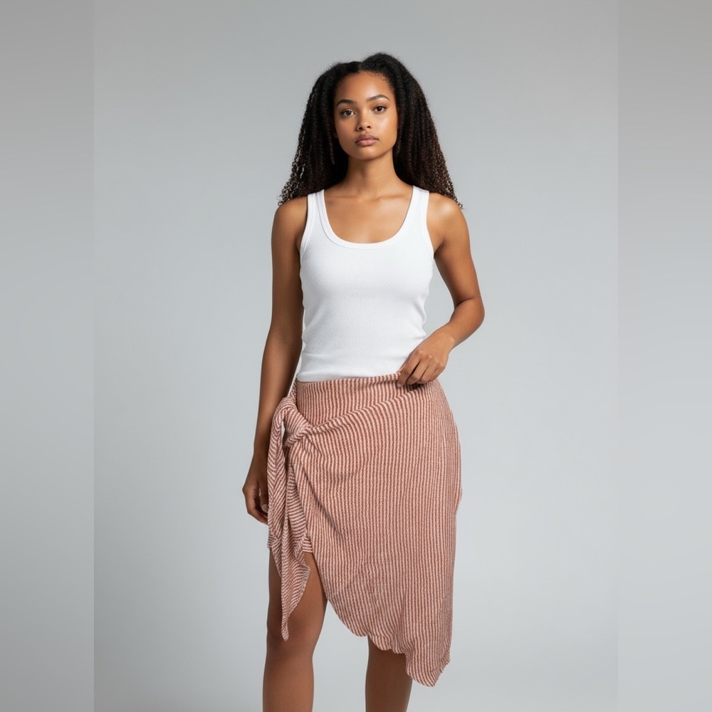 Zara Asymmetrical orange rust Striped dress
